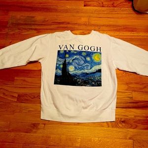 White Van Gogh Starry Night Crewneck Sweater, Men’s Size S